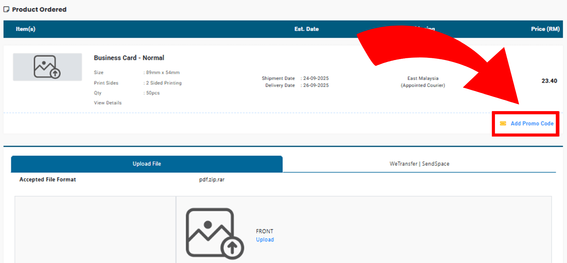 Add printing promo code field in checkout or cart page for applying voucher discounts.