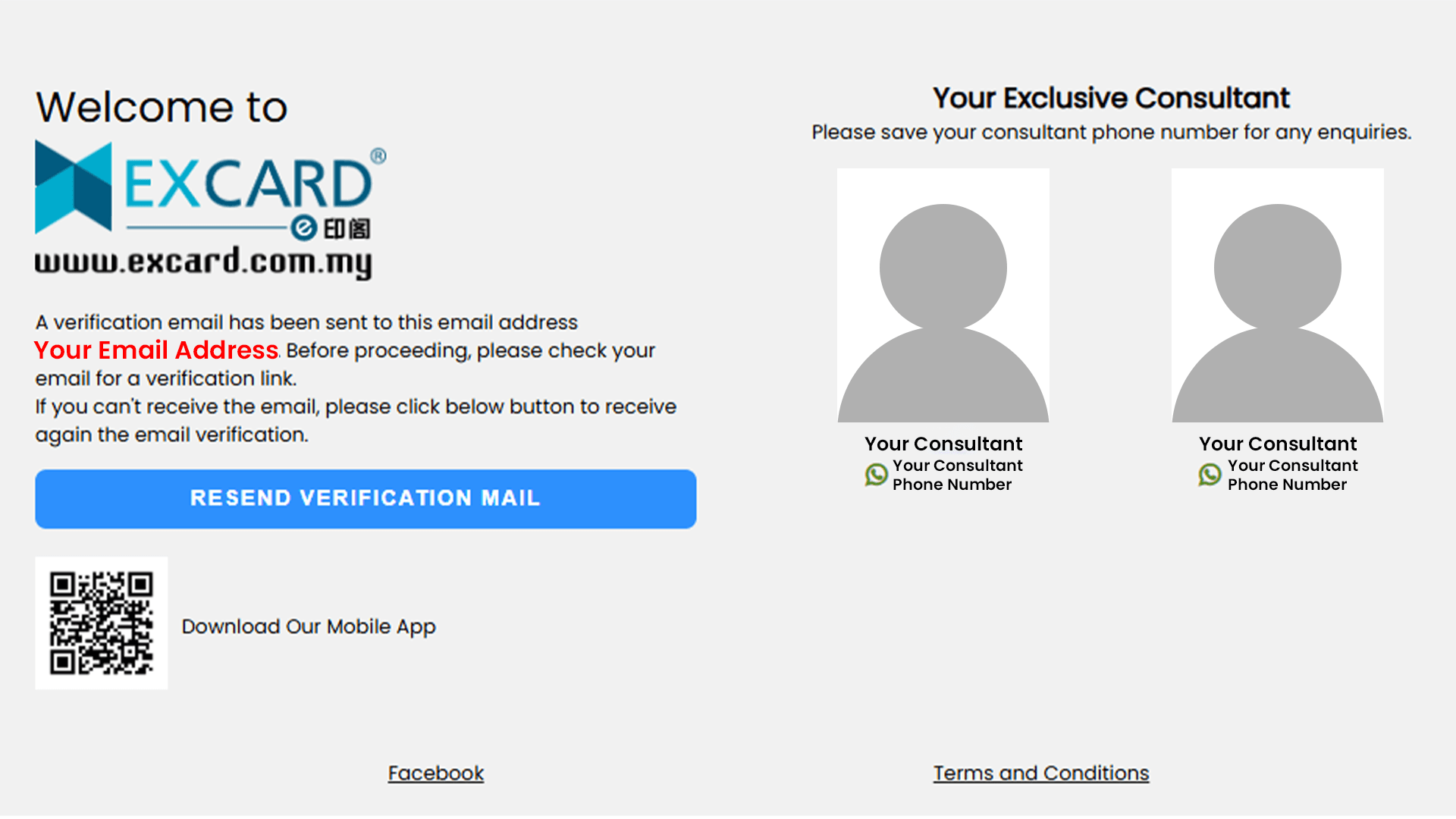 Printing website email verification confirmation page with personal consultant contact details displayed.