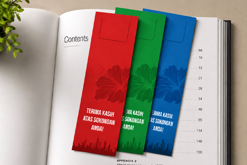 Political election bookmark design with candidate information, campaign slogan and party branding for voter engagement